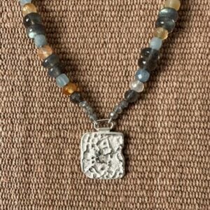 Carnelian & Aquamarine necklace with Silver Pendant M4 - Image 2