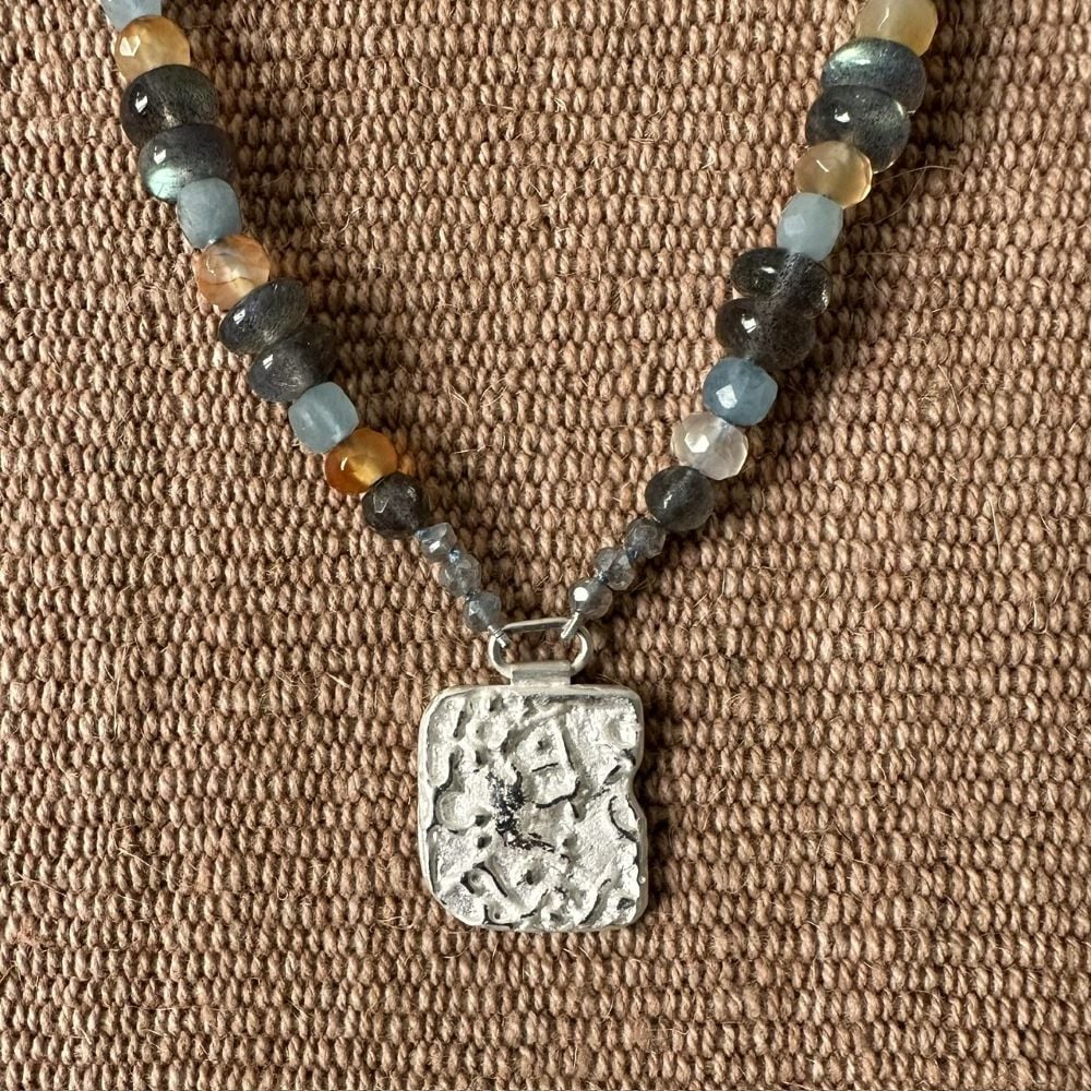 Carnelian & Aquamarine necklace with Silver Pendant M4 - Image 2