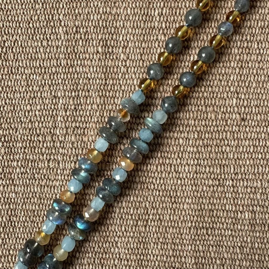 Carnelian & Aquamarine necklace with Silver Pendant M4