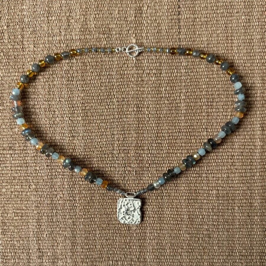 Carnelian & Aquamarine necklace by Clare de la Torre