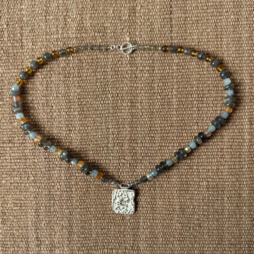 Carnelian & Aquamarine necklace by Clare de la Torre