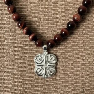 Red Tigers Eye Necklace with Silver Boss Pendant M5 - Image 3