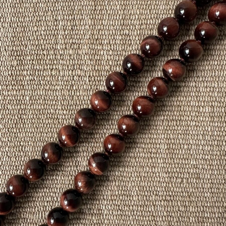 Red Tigers Eye Necklace with Silver Boss Pendant M5