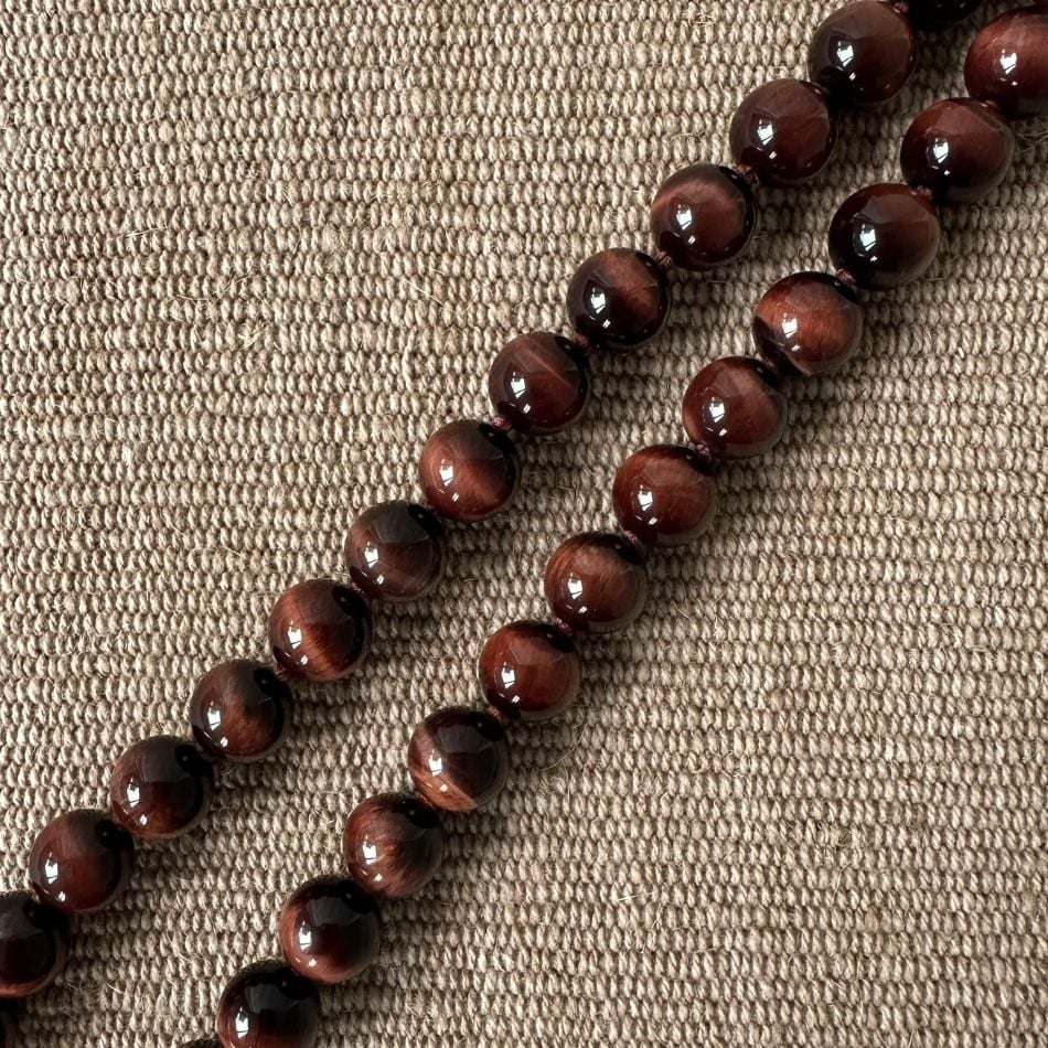 Red Tigers Eye Necklace with Silver Boss Pendant M5 - Image 4