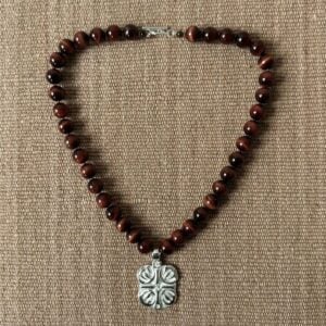 Red Tigers Eye Necklace with Silver Boss Pendant M5 - Image 2