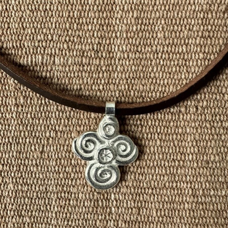 Silver scroll thong necklace