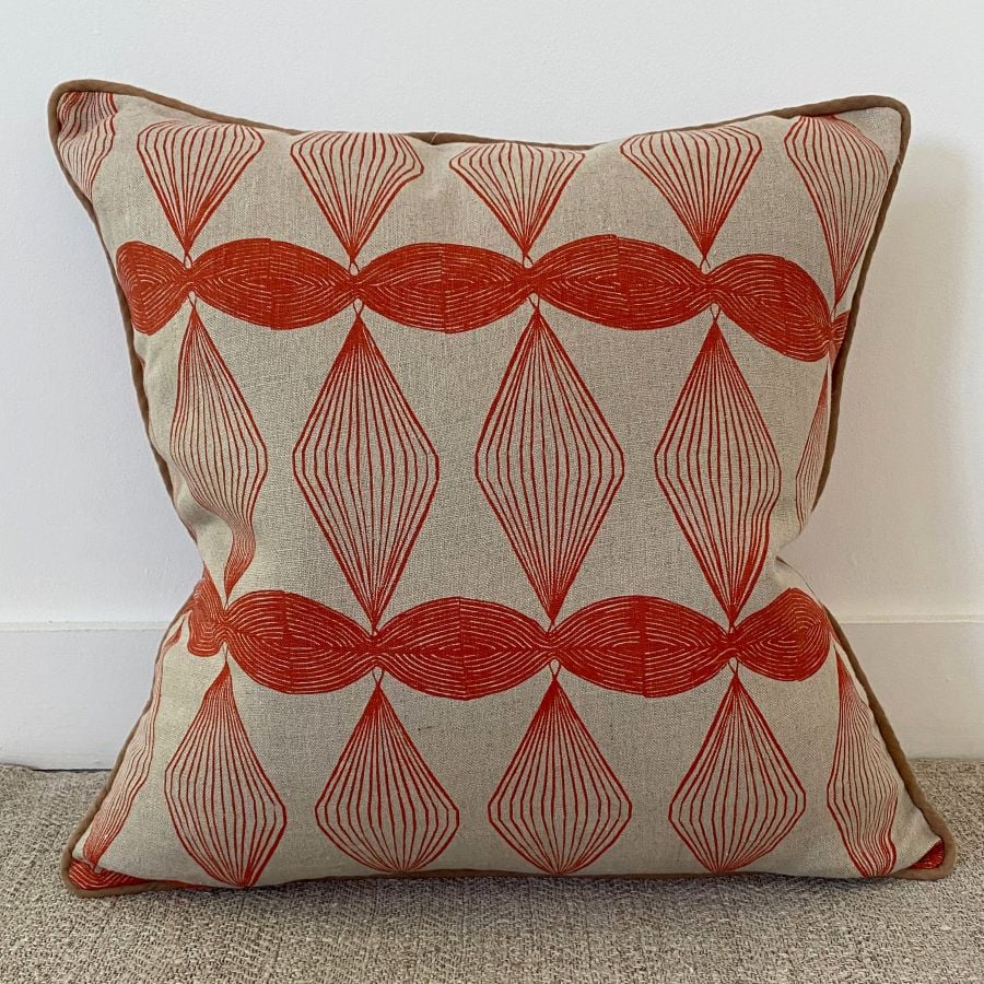 Block Printed Cushion - St Cuthman Poppy Red