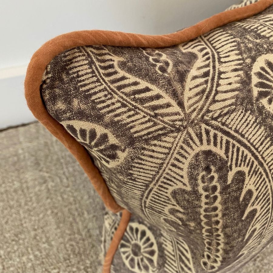 Sarah Burns Patterns block printed cushion