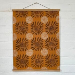 Sarah Burns Patterns lino print poster hanging