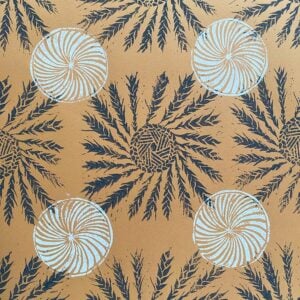 Sarah Burns Patterns lino print poster hanging