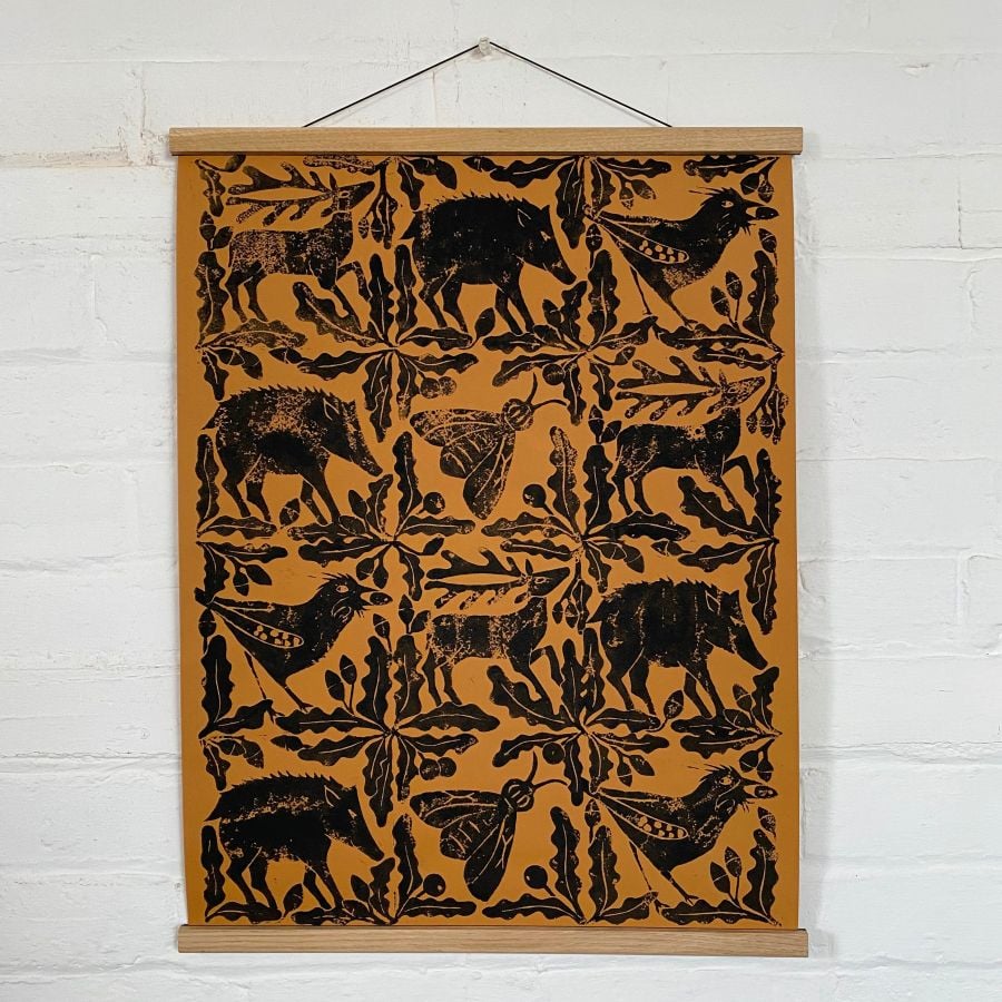 Block Printed Hanging - Beasts Orange