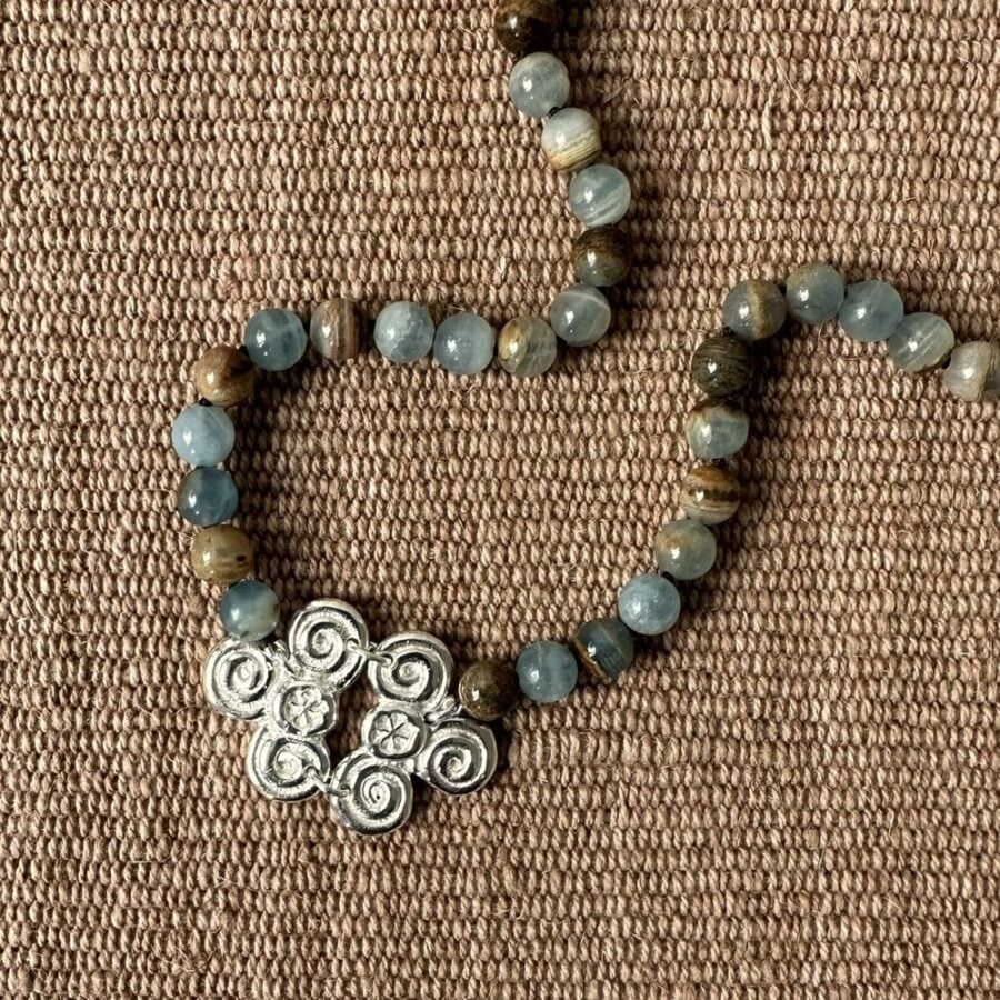 Silver Scroll Necklace with Marble beads M20
