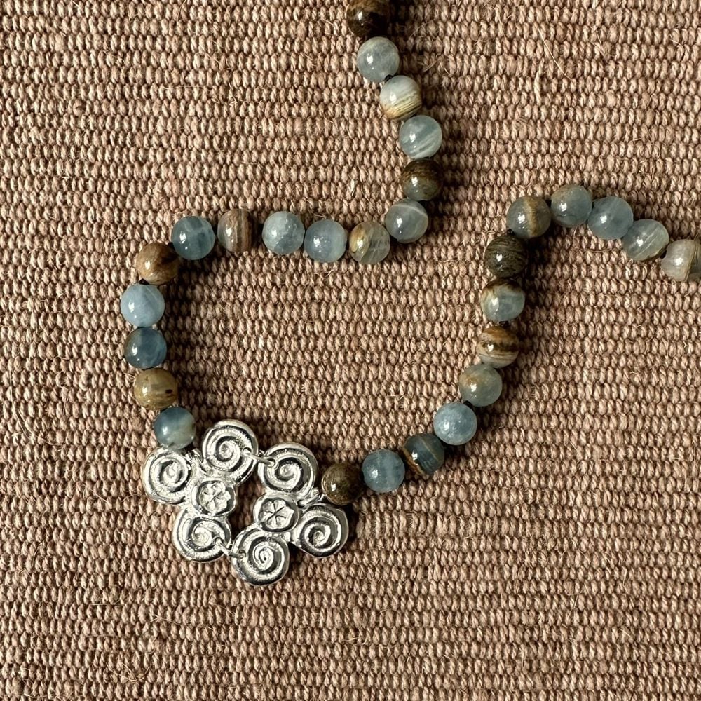 Silver Scroll Necklace with Marble beads M20 - Image 2