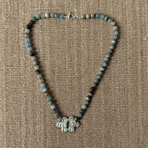 Silver Scroll Necklace with Marble beads M20 - Image 3