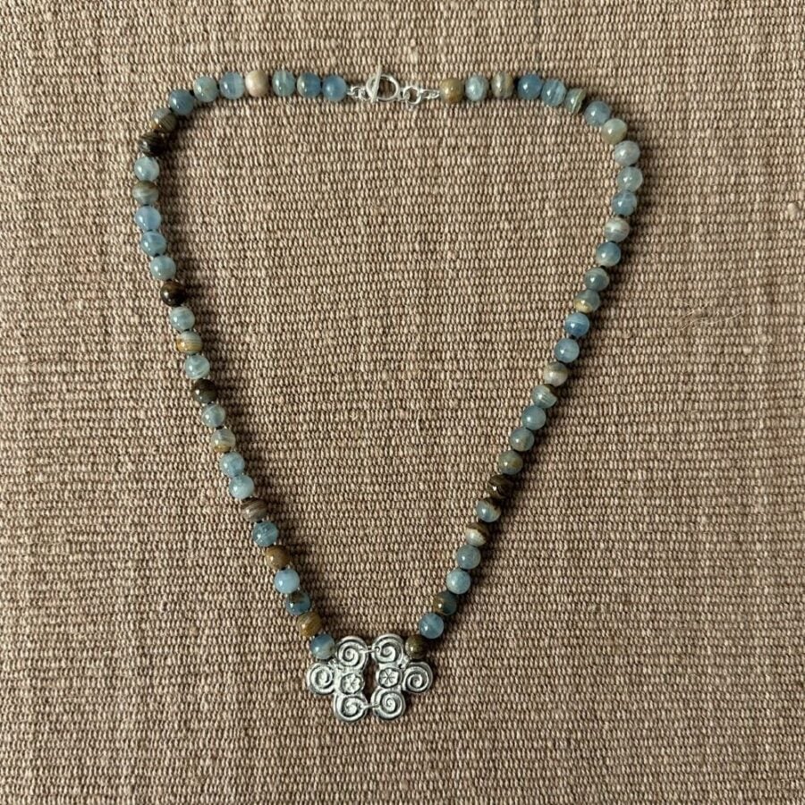 Silver Scroll Necklace with Marble beads M20