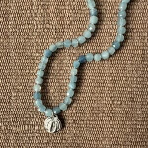 Silver Seed Pendant with Aquamarine Necklace M22