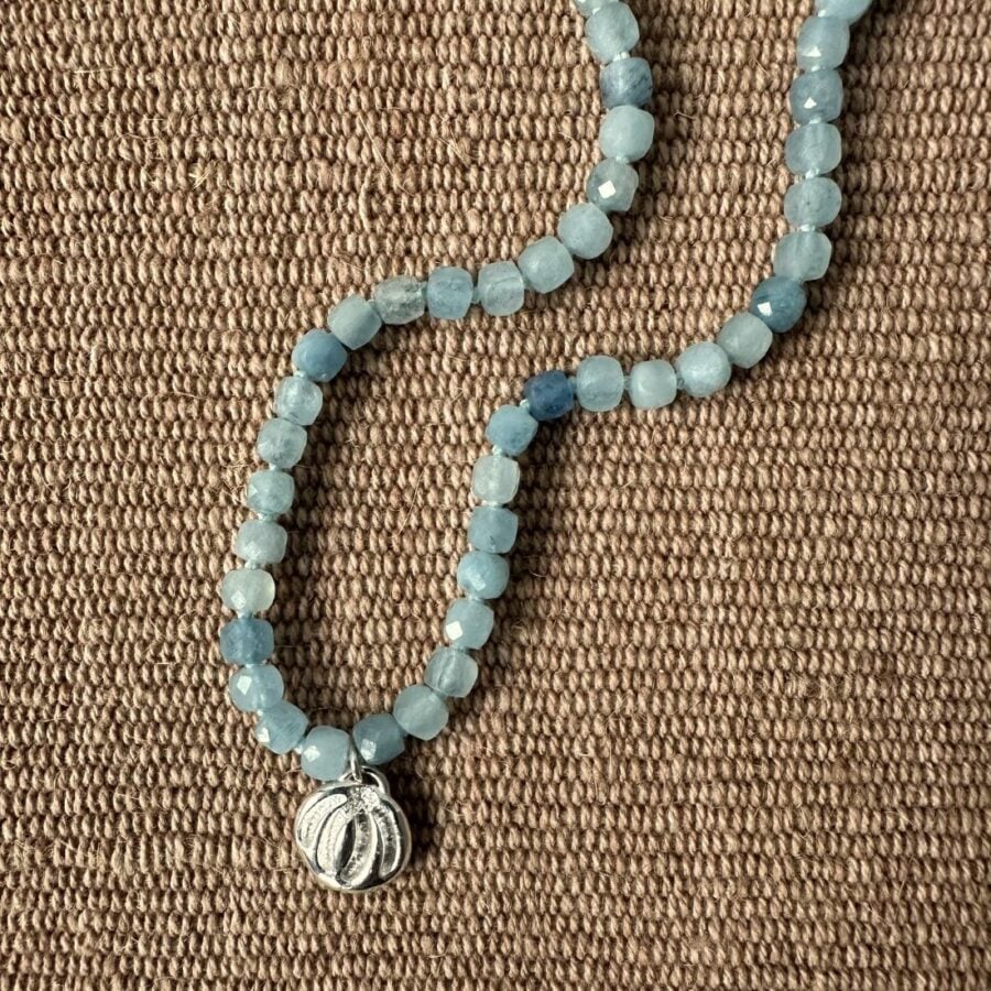 Silver Seed Pendant with Aquamarine Necklace M22