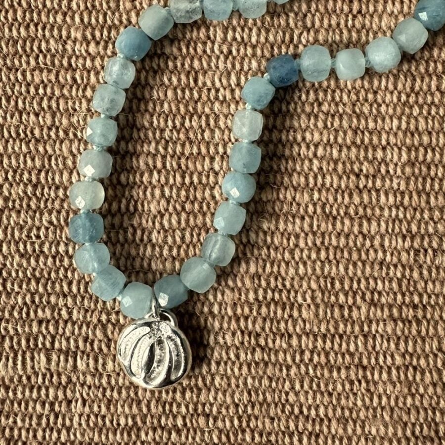 Silver Seed Pendant with Aquamarine Necklace M22