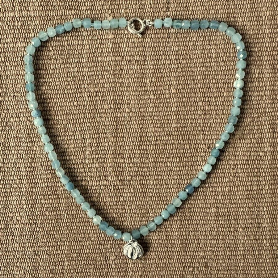 Silver Seed Pendant with Aquamarine Necklace M22