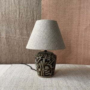 Stoneware pottery lamp with wax resist and ash glaze