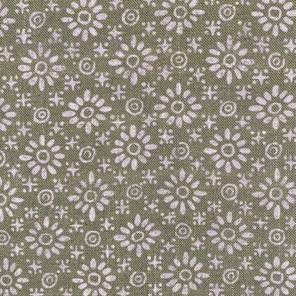 Fabric roll with green, small scale daisy pattern