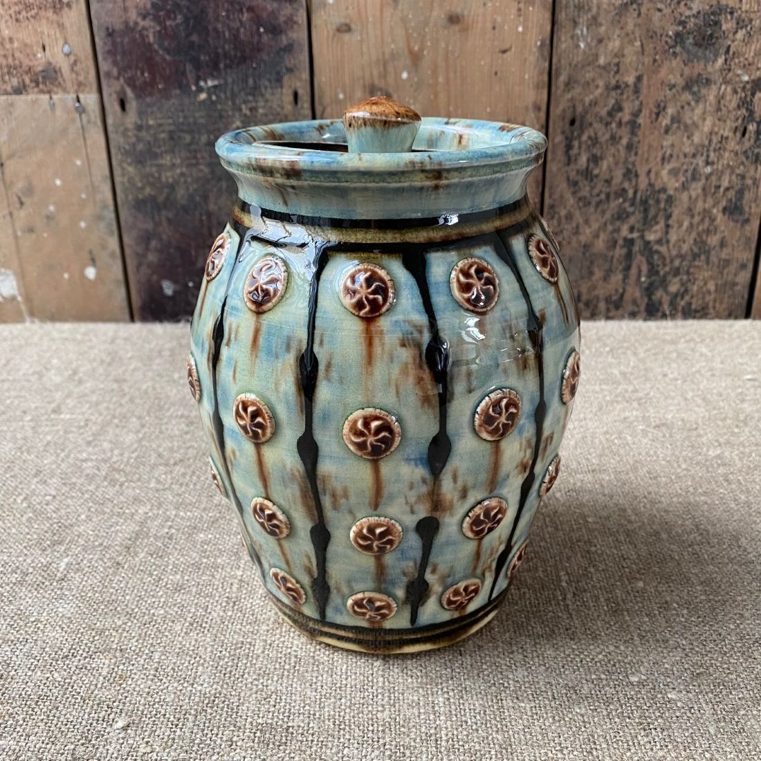 Blue slipware jar by Paul Young