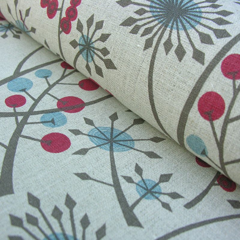 Angie Lewin Hedgerow Linen Cherry & Blue