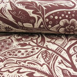 Mark Hearld - Linen Union Fabric, Wren; Burgundy