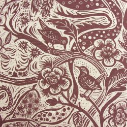 Mark Hearld - Linen Union Fabric, Wren; Burgundy