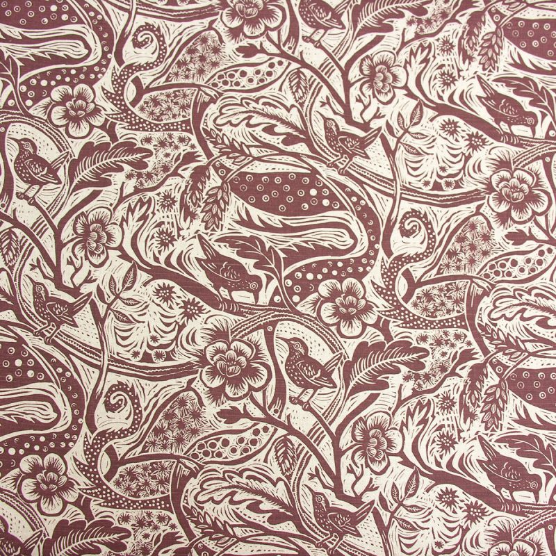 Mark Hearld - Linen Union Fabric, Wren; Burgundy