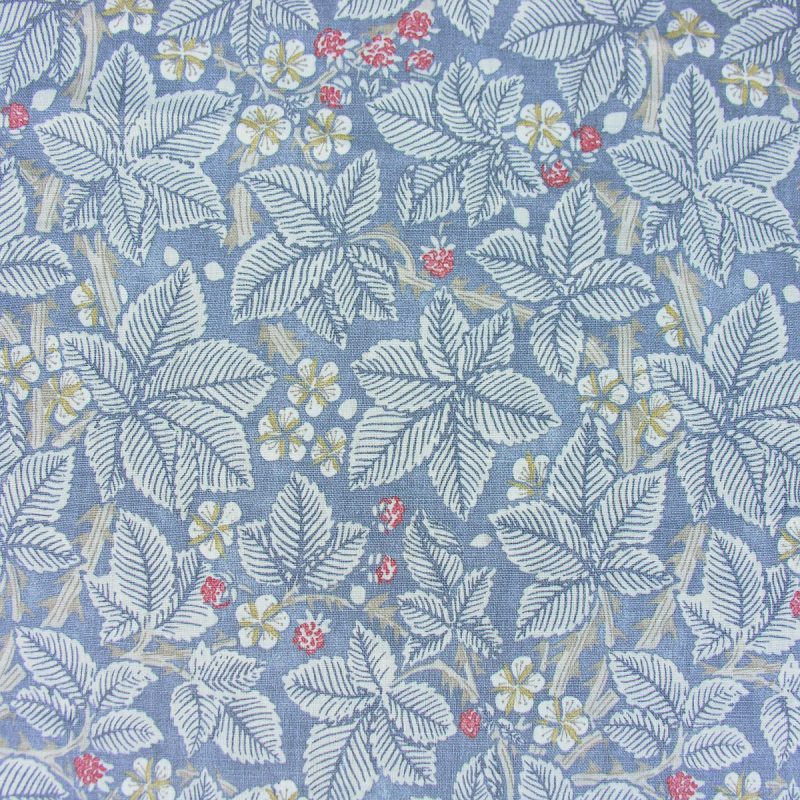 William Morris Linen Print Bramble Light Blue and Red