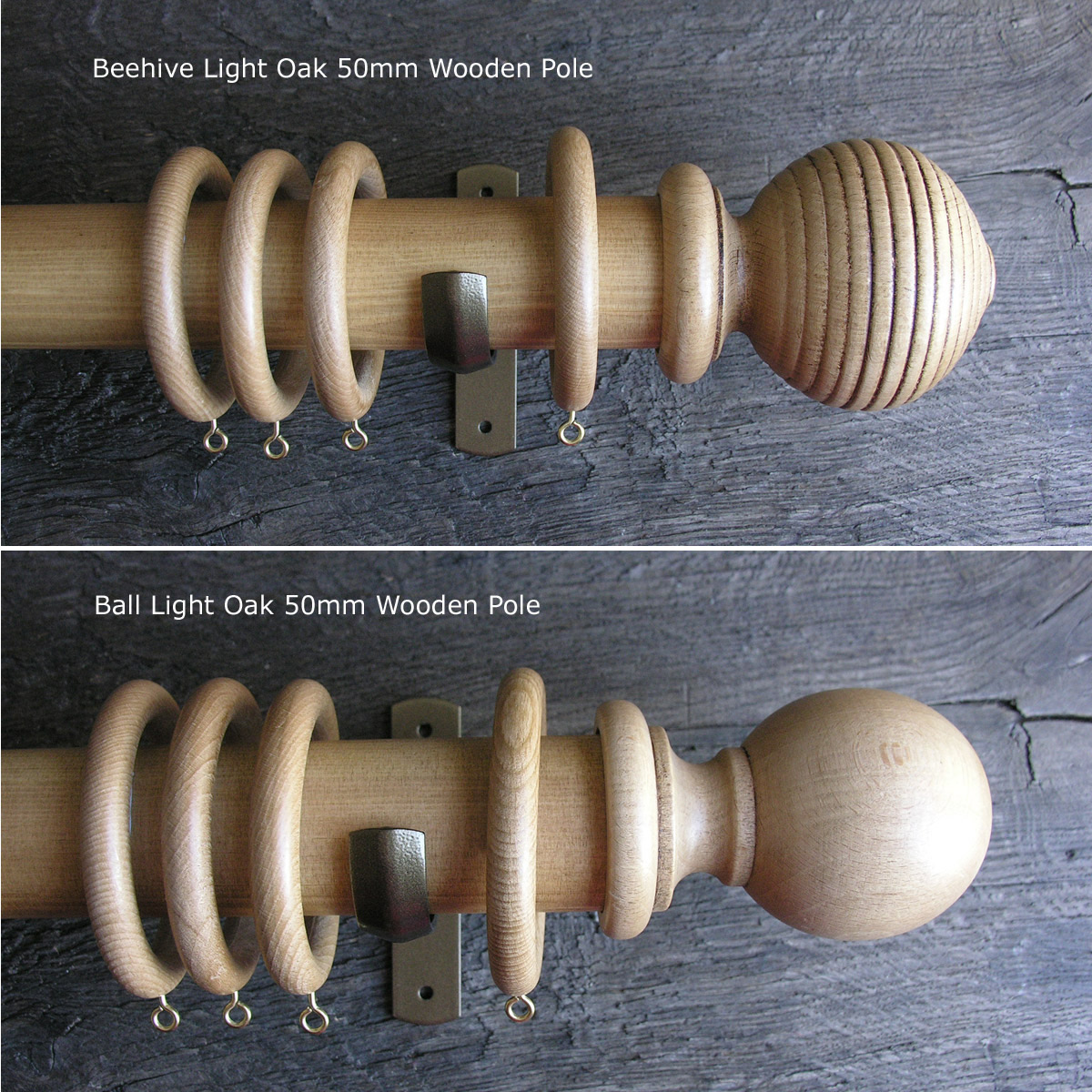 50mm Wooden Curtain Pole Set Light Oak Finish Tinsmiths