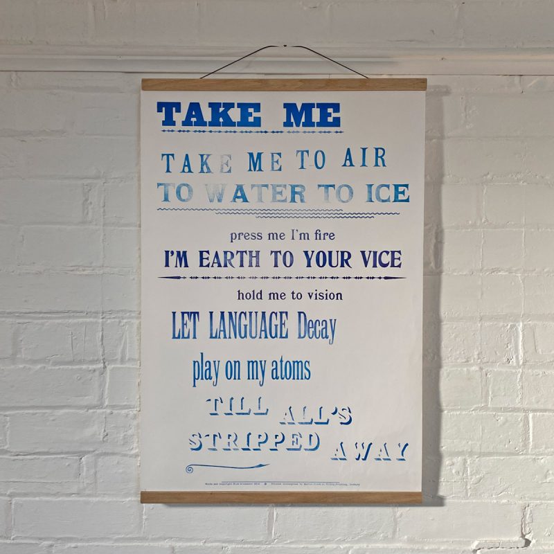 Tilley Letterpress Take Me Poster Tinsmiths