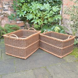 Large Rectangular Willow Log Baskets - Brown