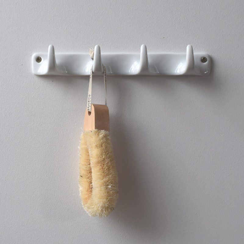 White Ceramic Bathroom Hook Quadruple