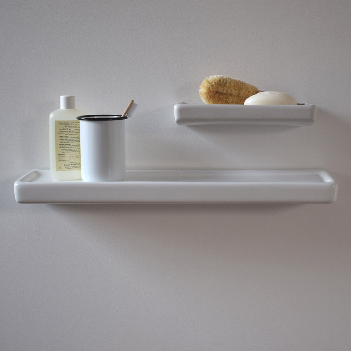 Long Bathroom Shelf White Ceramic - Tinsmiths