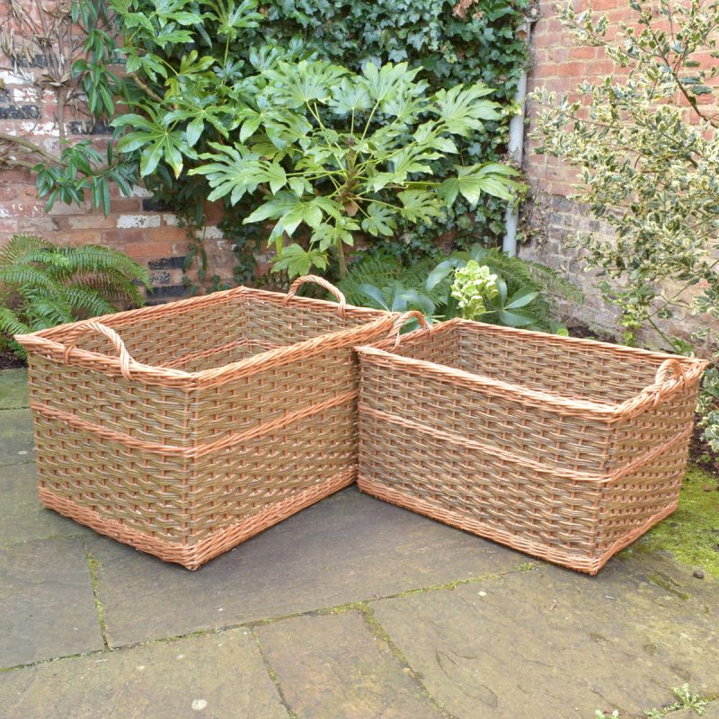 Large Rectangular Willow Log Baskets - Green