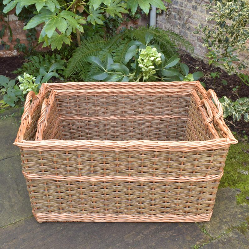 Large Rectangular Willow Log Baskets - Green