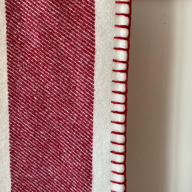 Blanket Stitched Welsh Blanket - Red Stripe Tinsmiths