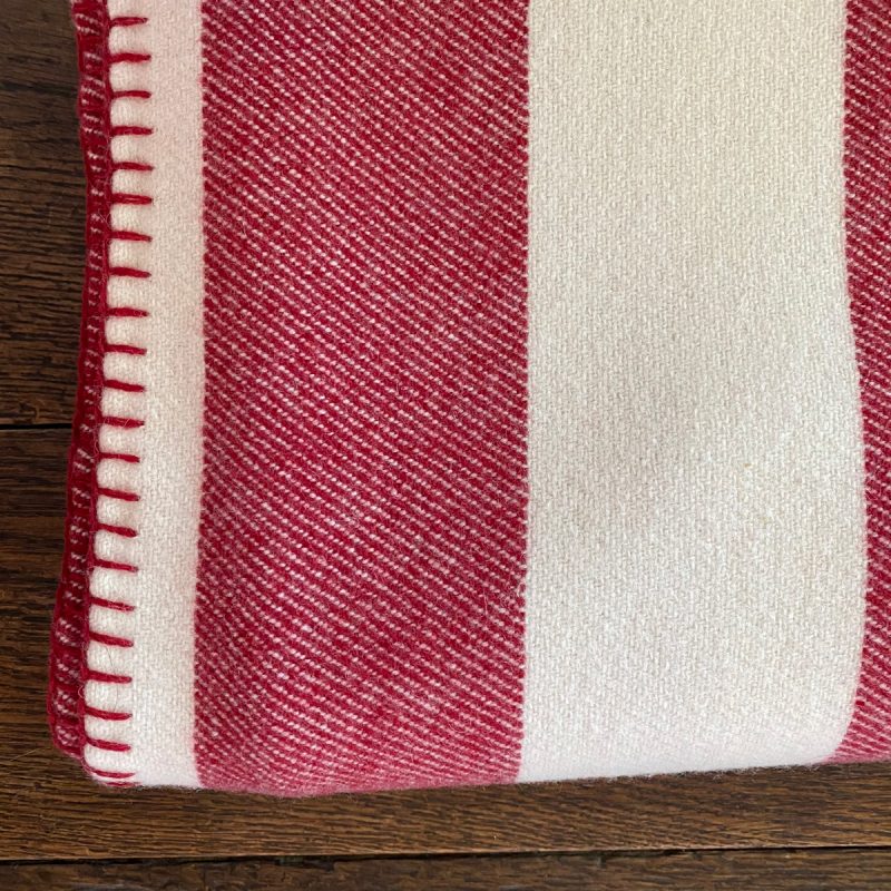 Blanket Stitched Welsh Blanket - Red Stripe Tinsmiths