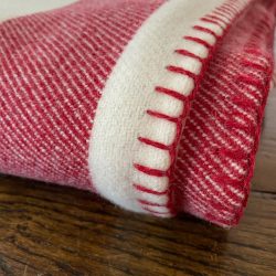 Blanket Stitched Welsh Blanket - Red Stripe