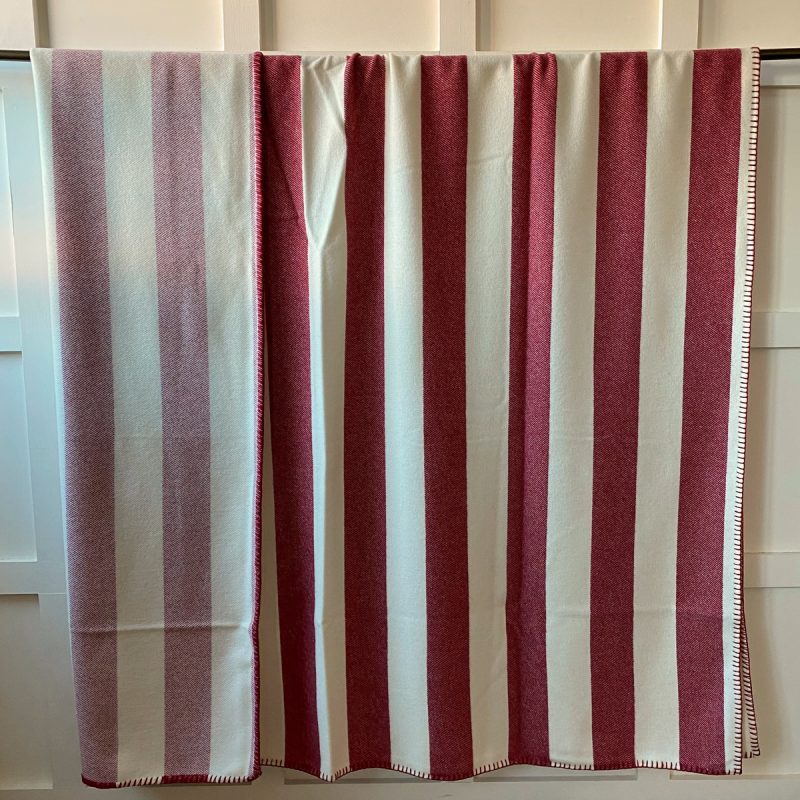 Blanket Stitched Welsh Blanket - Red Stripe Tinsmiths