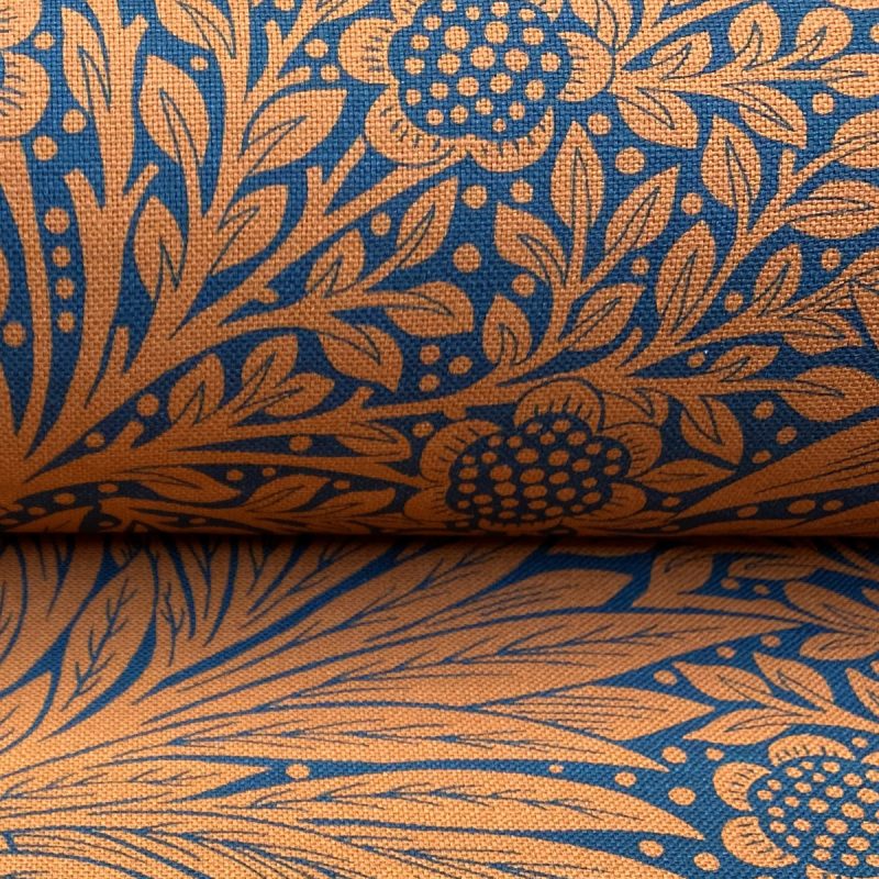 William Morris Marigold Navy Burnt Orange Ben Pentreath Tinsmiths Natural Fabric