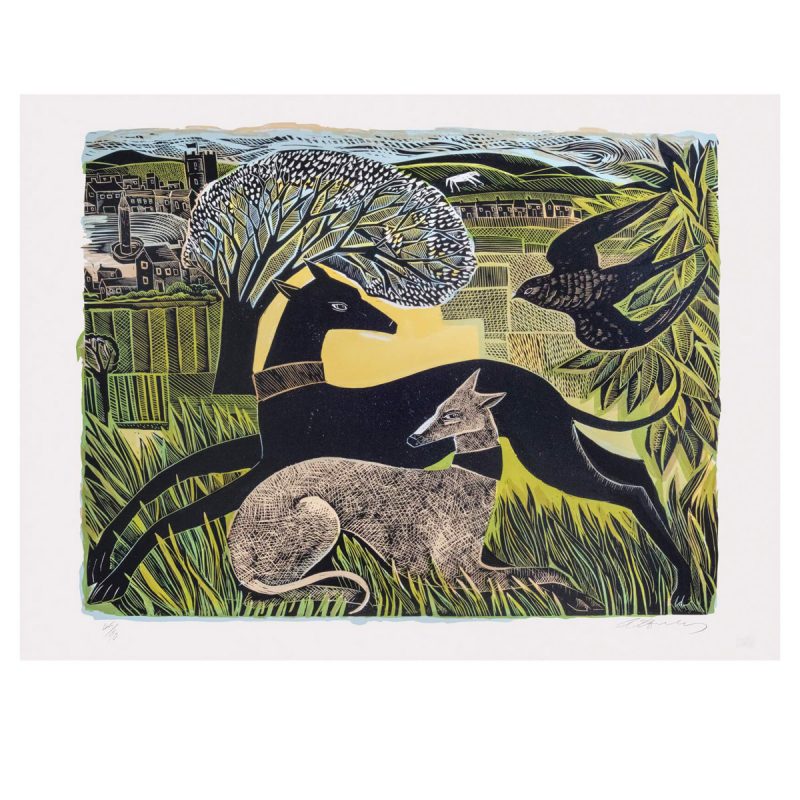 Two Yorkshire Whippets print by Angela Harding