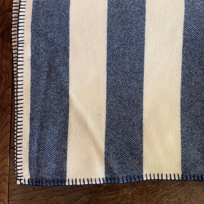 Blanket Stitched Welsh Blanket - Navy Stripe