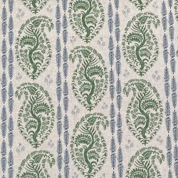 Larisa Stripe - Leaf Green and Indigo on Natural