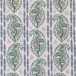 Larisa Stripe - Leaf Green and Indigo on Ivory