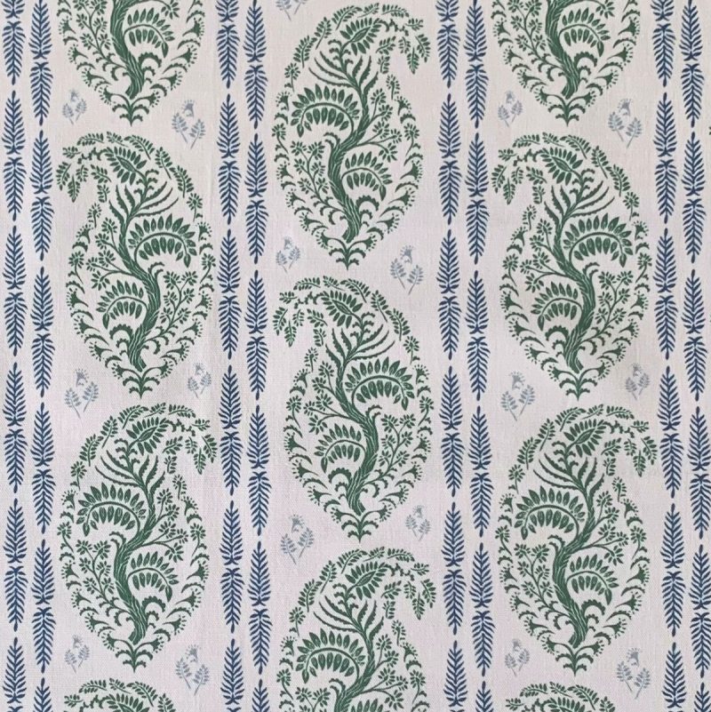 Larisa Stripe - Leaf Green and Indigo on Ivory