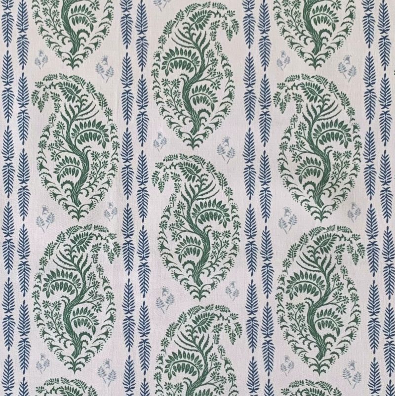 Larisa Stripe - Leaf Green and Indigo on Ivory