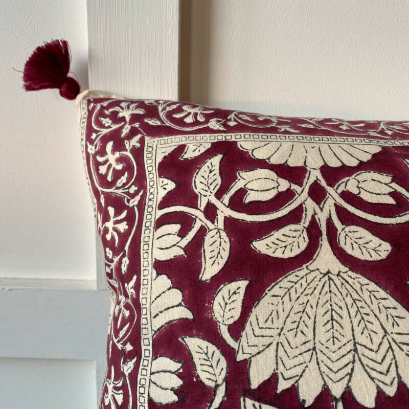 Block Print Tassel Cushion - Savannah Ruby